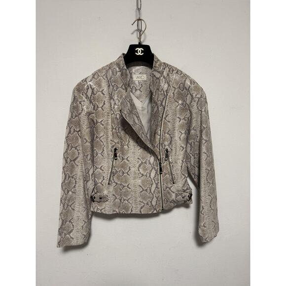 Vakko Jacket Womens Small Snakeskin Print 100% Leather Asymmetrical Moto Style - Picture 4 of 13